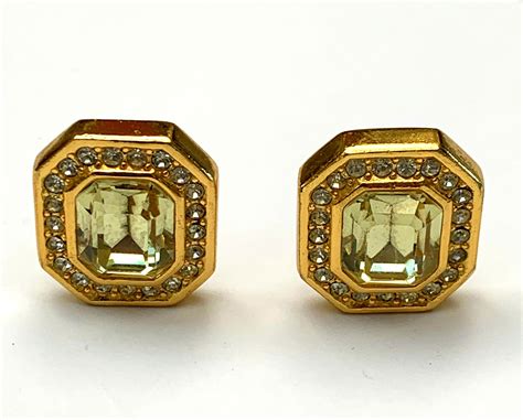 yellow rhinestone chr dior clip on earrings|Christian Dior Pre.